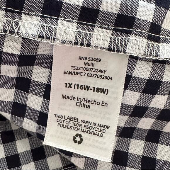 Terra & Sky Top Navy White Gingham Cotton Smocked Short Puff Sleeve Plus 1X NEW - Picture 11 of 12